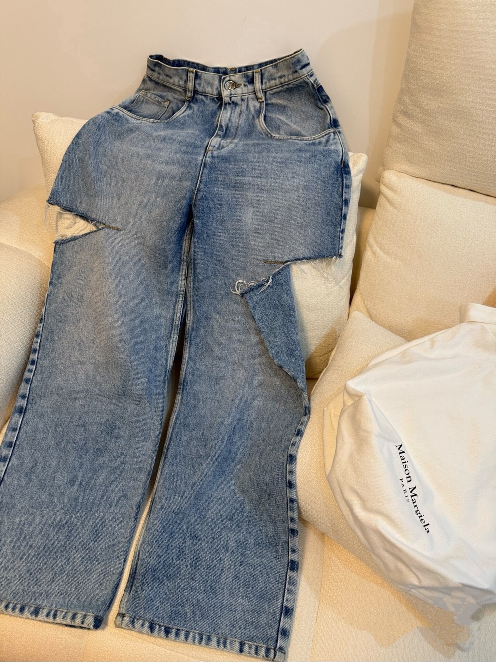 Maison Martin Margiela Light Blue Distressed Wide-Leg Jeans